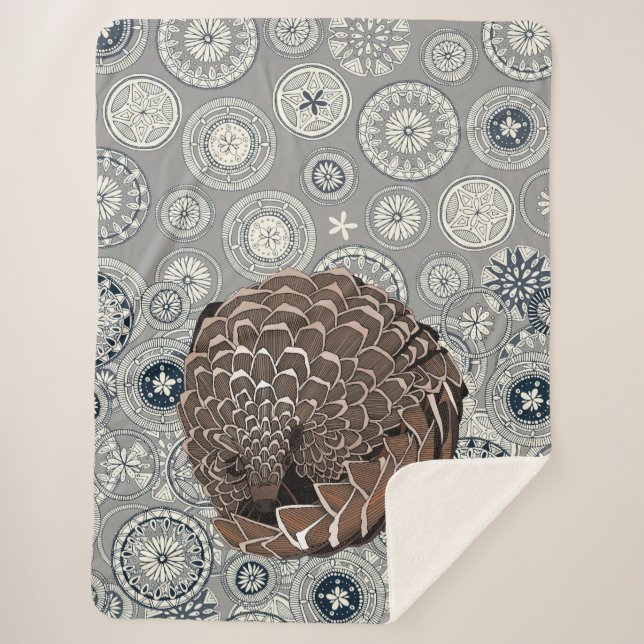 pangolin mandala pewter sherpa blanket (Front)