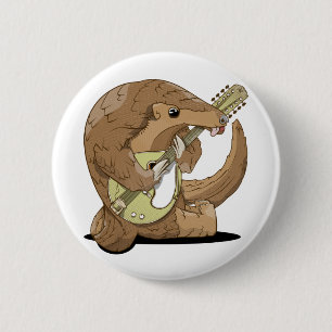 Pangolin playing an mandolin 2 inch round button