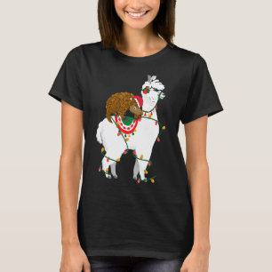 Pangolin Riding Llama Lights Santa  Christmas Paja T-Shirt
