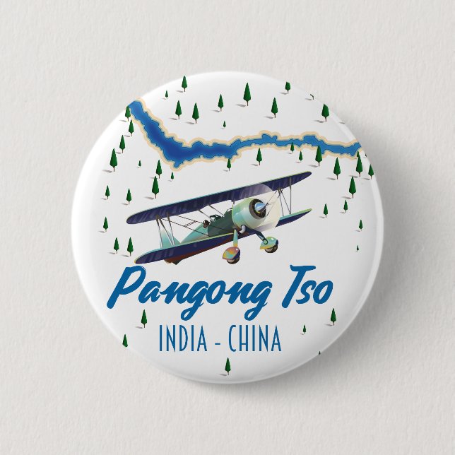 Pangong Tso India China map poster. 2 Inch Round Button (Front)