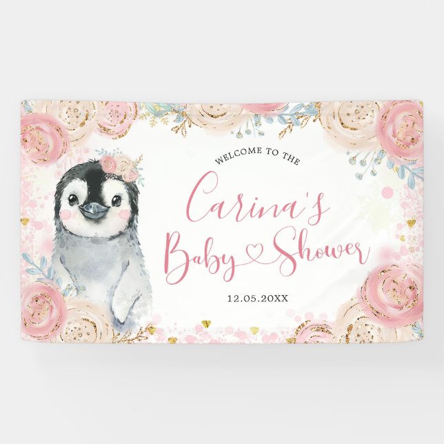 Panguin hiver Flocon de neige gros signe bannière (Horizontal)