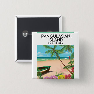 Pangulasian island beach travel poster. 2 inch square button