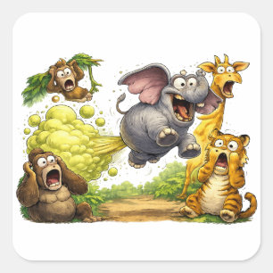 Panic in the Jungle Farting Elephant Cartoon Square Sticker