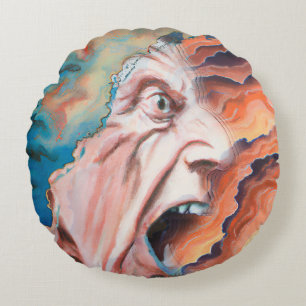 Panic Waves Oil Painting Round Pillow