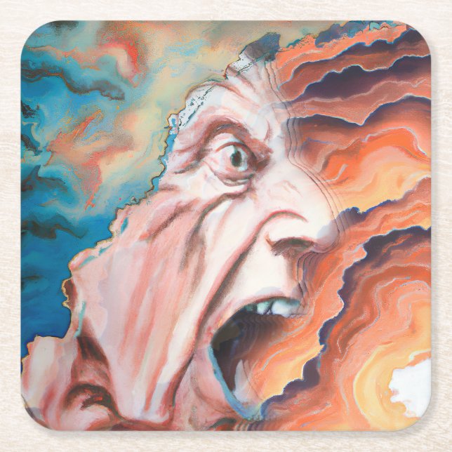 Panic Waves Oil Painting Square Paper Coaster (Front)