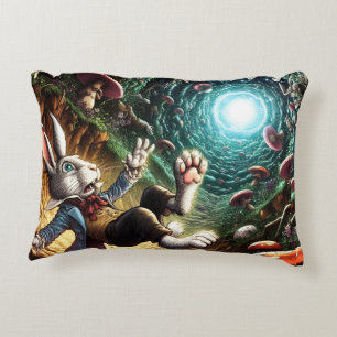 Panicked Bunny Falling Down The Rabbit Hole Accent Pillow