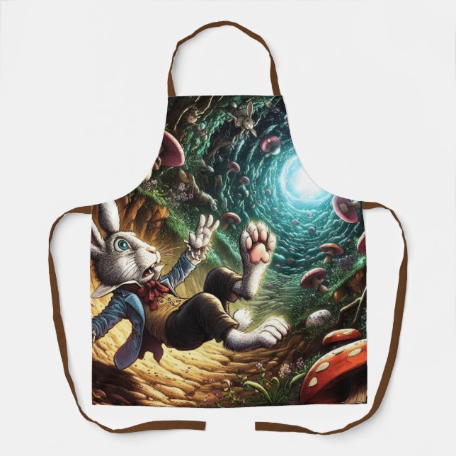 Panicked Bunny Falling Down The Rabbit Hole Apron (Front)