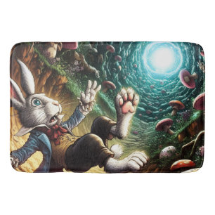 Panicked Bunny Falling Down The Rabbit Hole Bath Mat