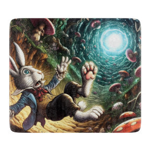 Panicked Bunny Falling Down The Rabbit Hole Cutting Board
