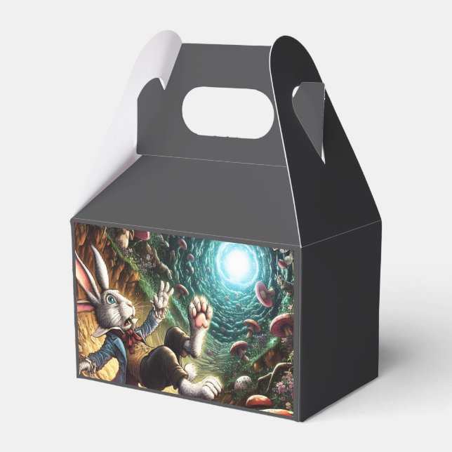 Panicked Bunny Falling Down The Rabbit Hole Favor Box (Front Side)