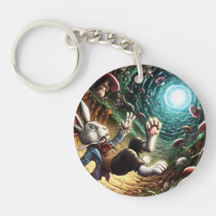Panicked Bunny Falling Down The Rabbit Hole Keychain