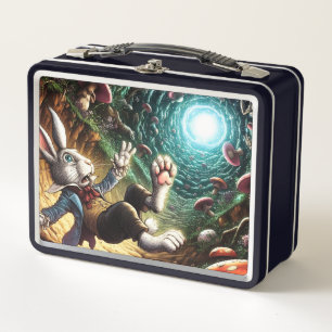 Panicked Bunny Falling Down The Rabbit Hole Metal Lunch Box