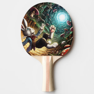 Panicked Bunny Falling Down The Rabbit Hole Ping Pong Paddle