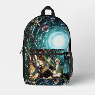 Panicked Bunny Falling Down The Rabbit Hole Printed Backpack