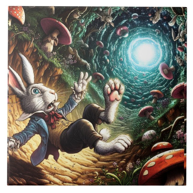 Panicked Bunny Falling Down The Rabbit Hole Tile (Front)