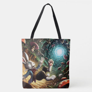 Panicked Bunny Falling Down The Rabbit Hole Tote Bag