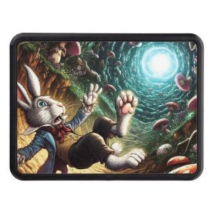 Panicked Bunny Falling Down The Rabbit Hole Trailer Hitch Cover