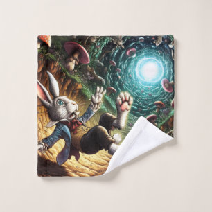 Panicked Bunny Falling Down The Rabbit Hole Wash Cloth