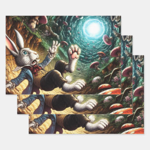 Panicked Bunny Falling Down The Rabbit Hole Wrapping Paper Sheet