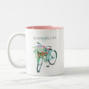 Panier à bicyclette Nom et monogramme Mug à deux t