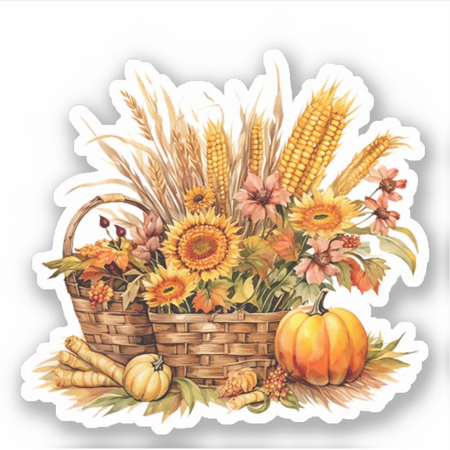 Panier de la ferme Citrouille Sticker d'automne (Devant)