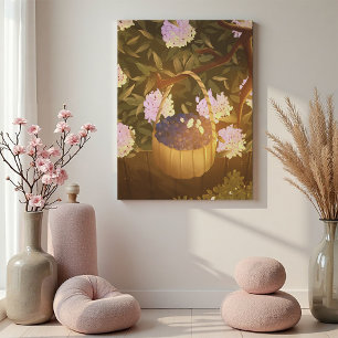 Panier de myrtilles à l'heure dorée sur toile