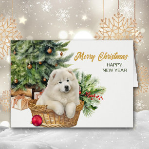 Panier de Noël Samoyé chien en osier
