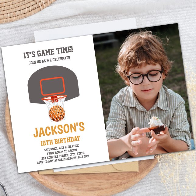 Panier Orange Ball Basketball Invitations avec pho (Basket Orange Ball Basketball Invitations w photo)
