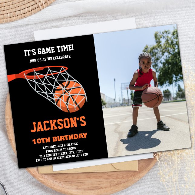 Panier photo Basket Basket Invitations Anniversair (Ball Basket Photo Basketball Birthday Invitations)
