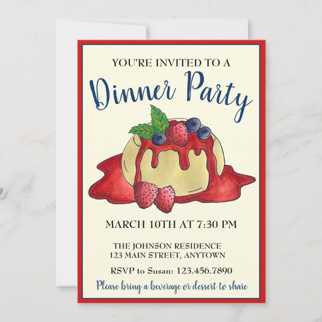 Panna Cotta Fresh Fruit Italian Food Dinner Party Invitation (Front)