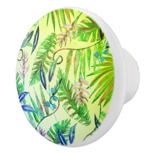 Pannaro tropical leaves pattern gradient green ceramic knob