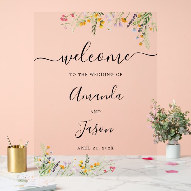 Panneau acrylique de bienvenue du Mariage floral (Mariage)