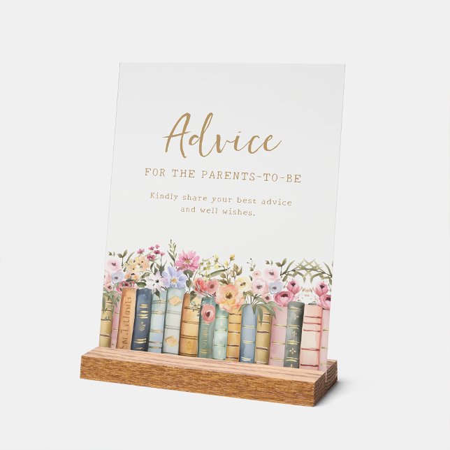 Panneau acrylique du Baby shower de conseil (Wildflower Book Advice Baby Shower Acrylic Sign by Painted Paperie)