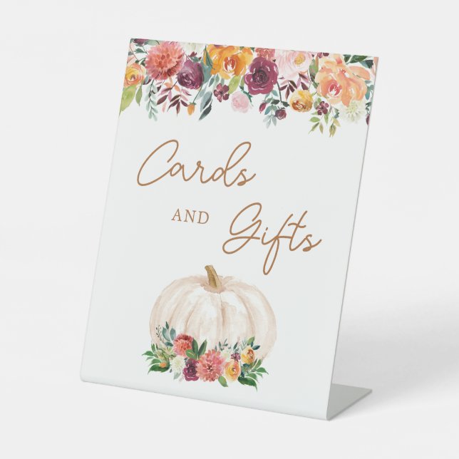 Panneau Automne Floral Citrouille Cartes et Cadeau (Recto)