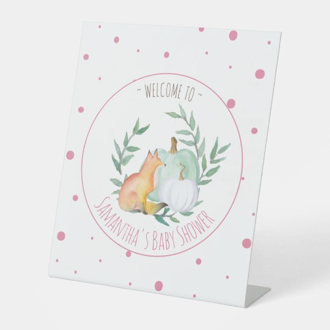 Panneau Baby shower Fox - Thème Chute Rose (Recto)