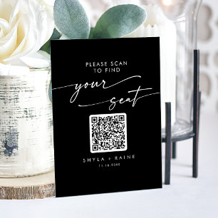 Panneau Boho QR noir Mariage acrylique Sièges