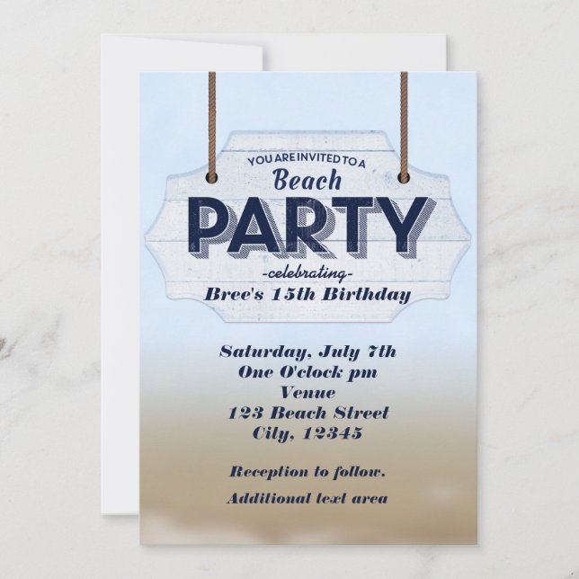 Panneau Bois blanc Plage Invitations tropicales (Devant)