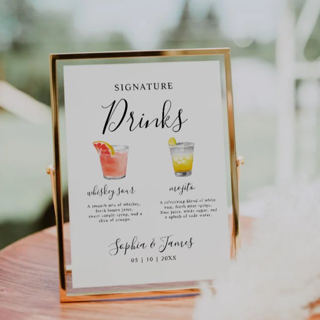 Panneau boisson minimaliste Mariage Cocktail Signa (Minimalist Wedding Cocktail Signature Drink Sign)