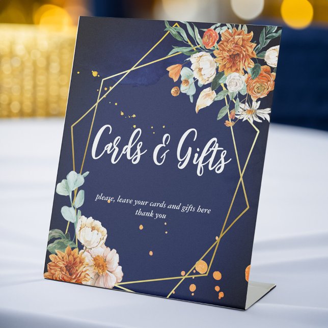 Panneau cadeau de la marine bleu orange sauge fleu (Gifts table wedding sign Navy blue orange sage flowers gift table sign personalized wedding signs)