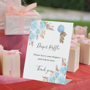 Panneau de baby shower de tombola à fleurs bleues