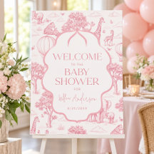 Panneau de Baby Shower Fille Rose Toile De Jouy Sa