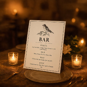 Panneau de bar de mariage noir et blanc oiseau vin