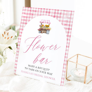 Panneau de bar fleuri en vichy rose frais du march