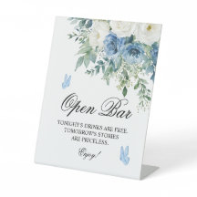 Panneau de bar ouvert Fleurs Bleu Poussiéreux