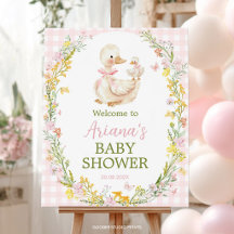 Panneau de bienvenue Baby Shower Fleur Goose Rose