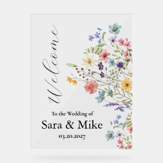 Panneau de bienvenue de mariage à l'aquarelle de f