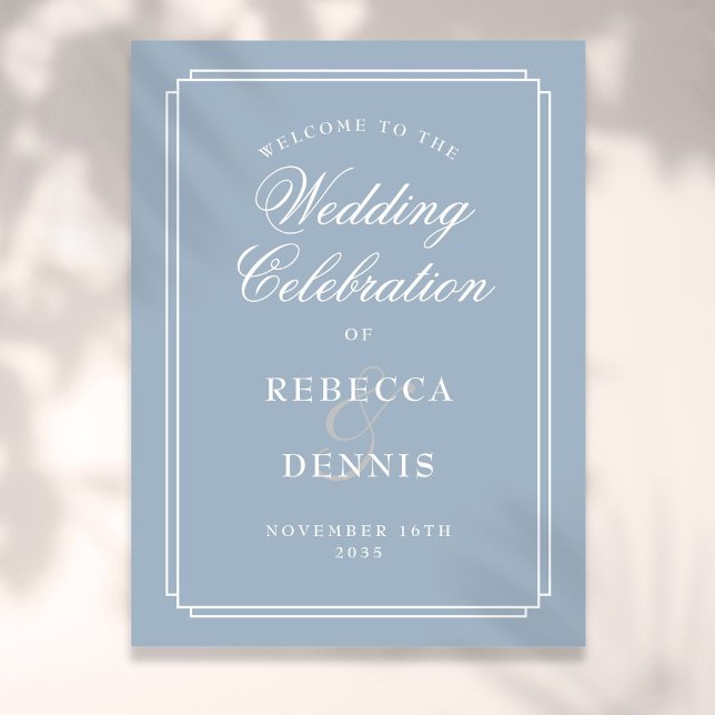Panneau de bienvenue de mariage Art Déco bleu pous (Dusty Blue Art Deco Wedding Welcome Sign)