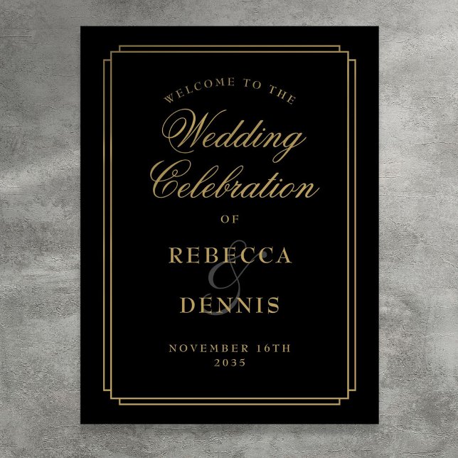 Panneau de bienvenue de mariage Art déco noir et o (Black And Gold Art Deco Wedding Welcome Sign)