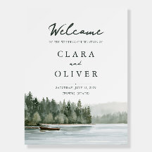 Panneau de bienvenue de mariage au lac de pin éter