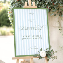 Panneau de bienvenue de mariage aux rayures vert s
